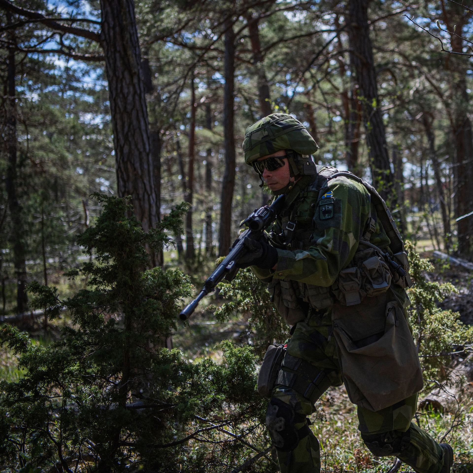 Swedish Home Guard soldiers take part in a field exercise on May 17, 2022.
