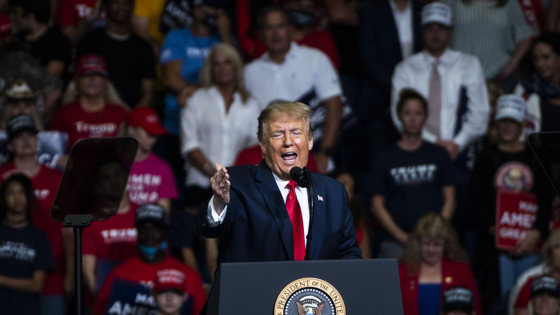 Trump talking at a rally in Tulsa