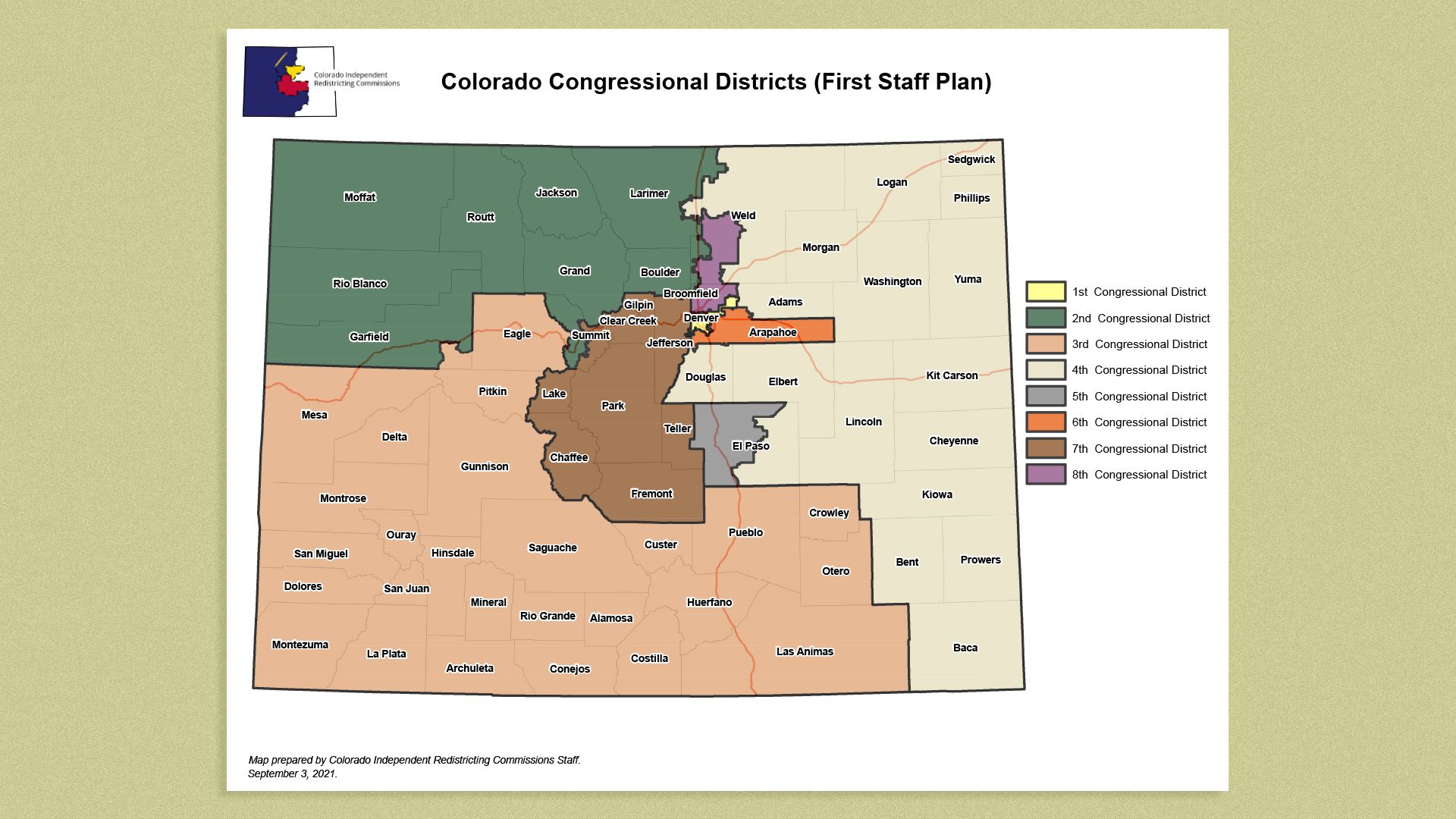  A draft map of congressional district boundaries released Sept. 3.