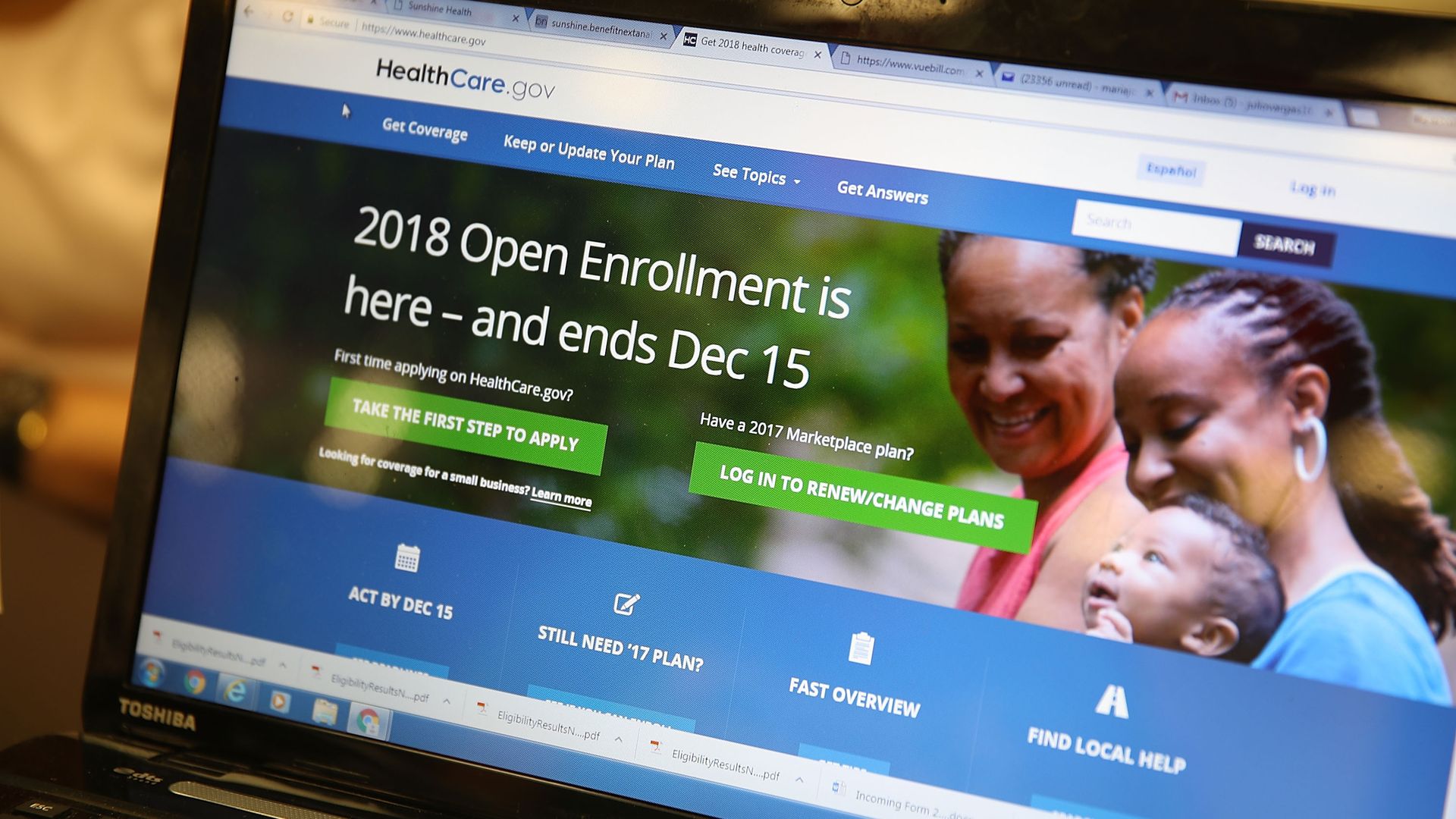 A screenshot of the Affordable Care Act enrollment website