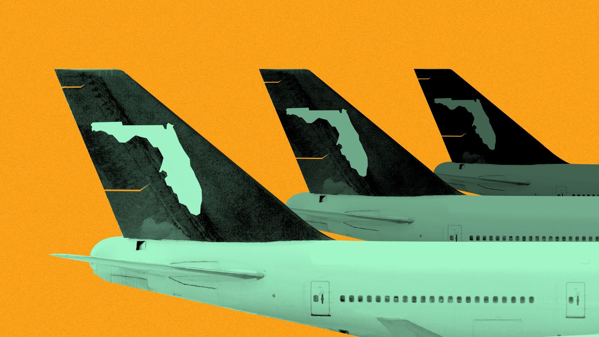 Illustration of the tails of three airplanes, with the state of Florida for a logo.