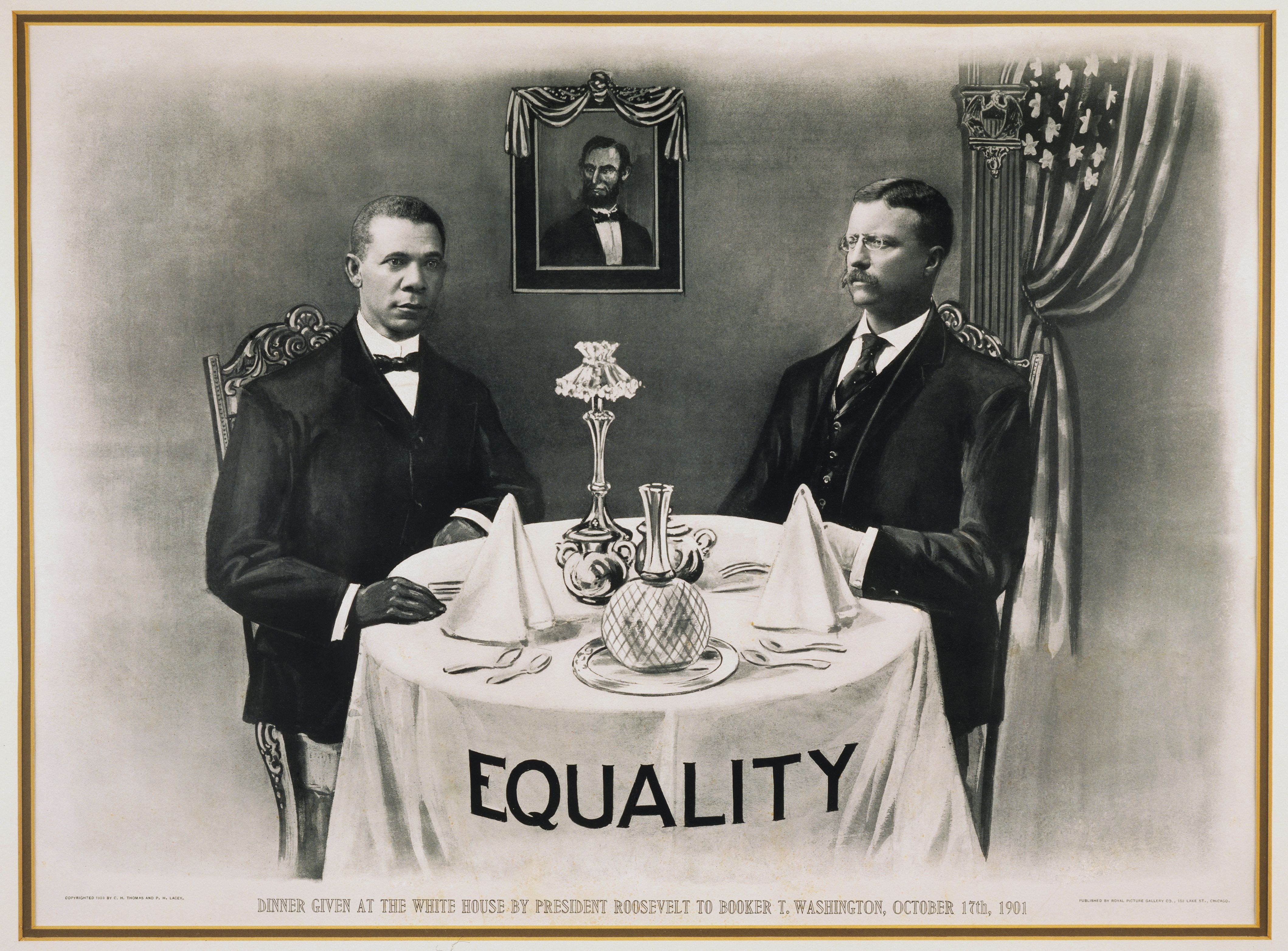 Dinner given at the White House by President Teddy Roosevelt to Booker T. Washington, October 17th, 1901.