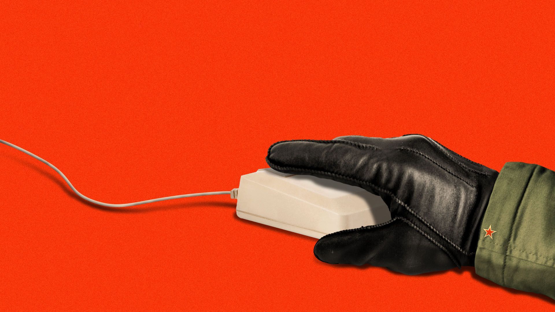Illustration of a hand in gloves and a winter jacket on a computer mouse