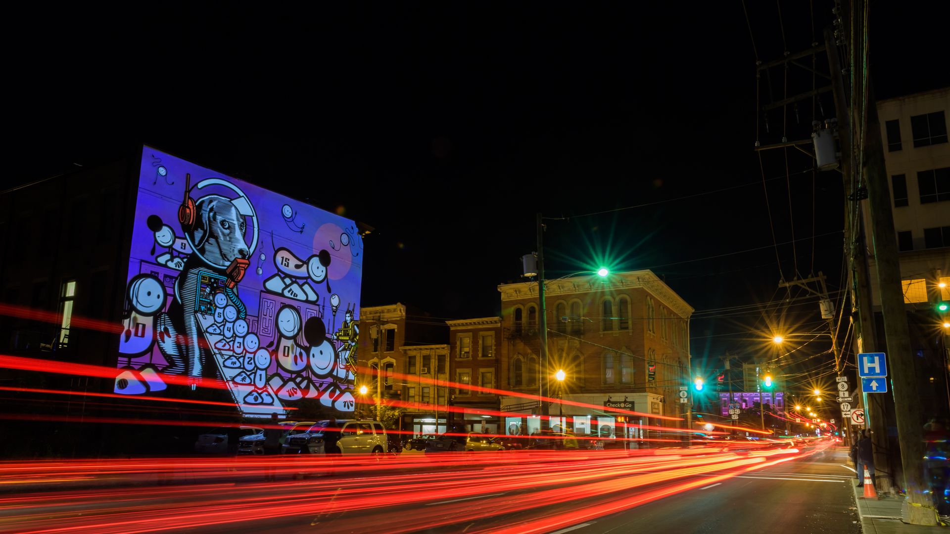 CINCINNATI, OH - OCTOBER 13: Kentucky or Bust by artists Brave Berlin and the London Police illuminates during day 4 of BLINK Cincinnat on October 10, 2019 in Cincinnati, Ohio. (Photo by Jason Koerner/Getty Images)