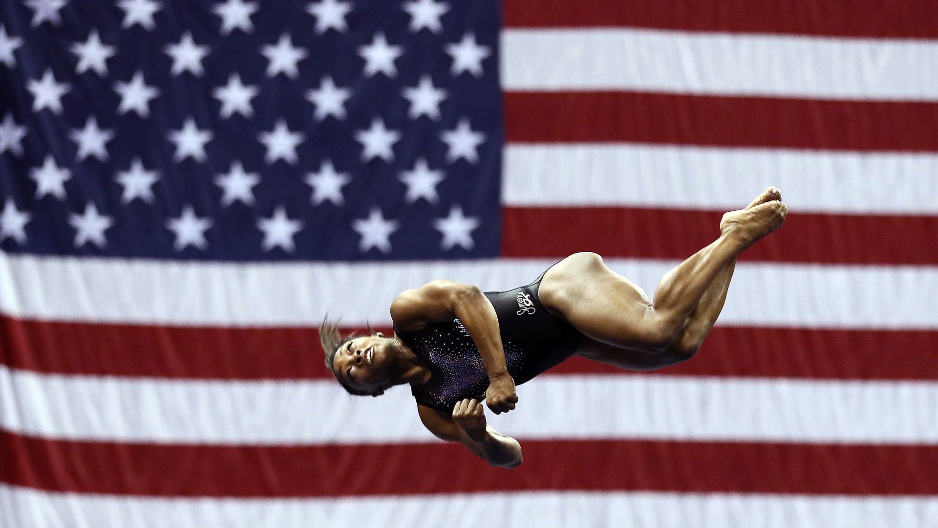 Simone Biles warms up prior to the Women's Senior competition of the 2019 U.S. Gymnastics Championships at the Sprint Center on August 11, 2019 in Kansas City