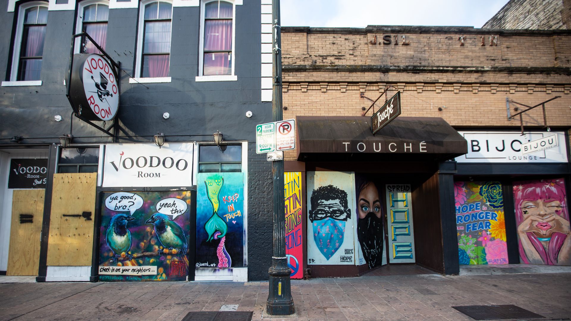 Businesses boarded up in Austin in July 2020.