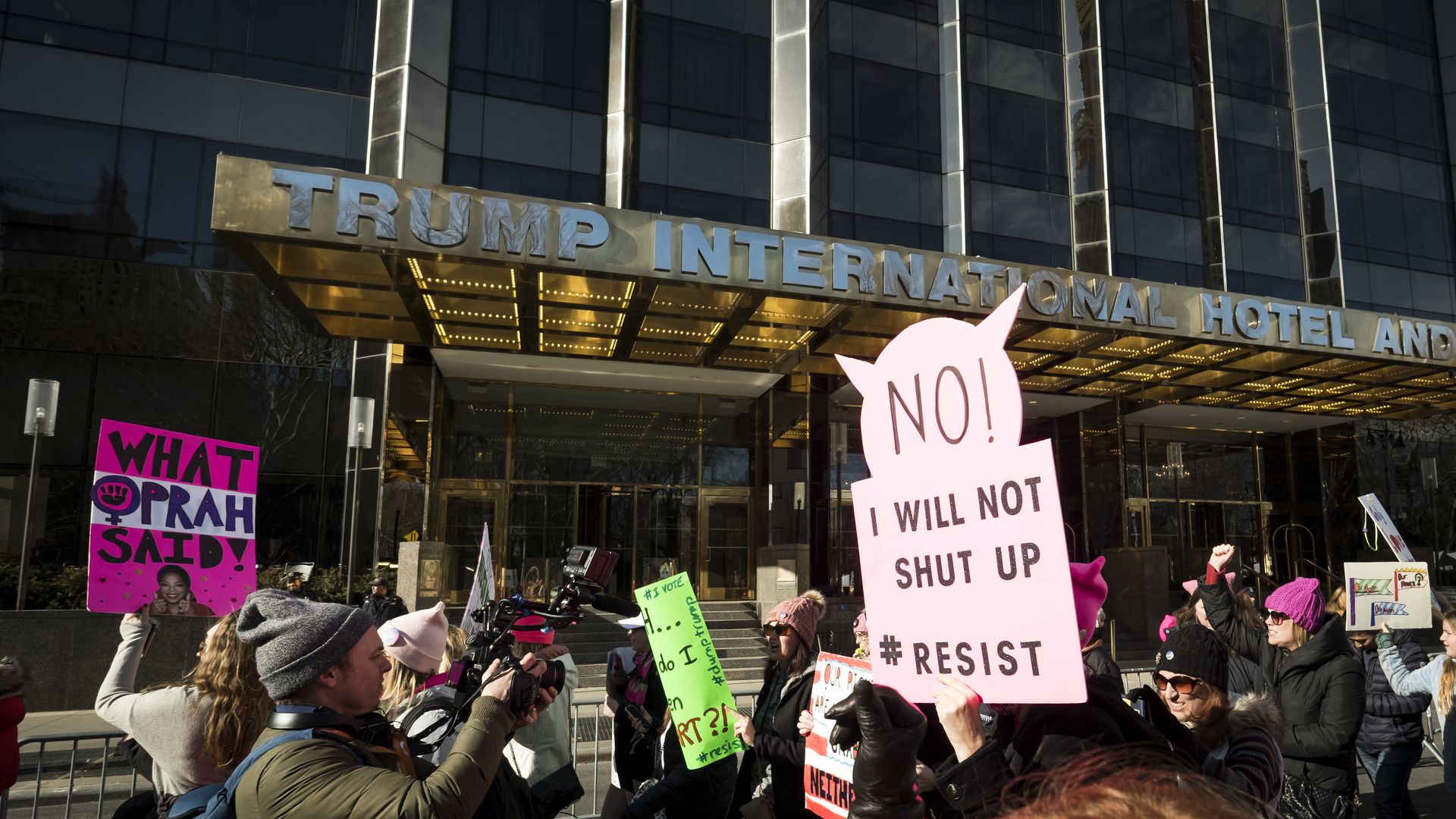 Protestors outside Trump International Hotel and Tower in New York