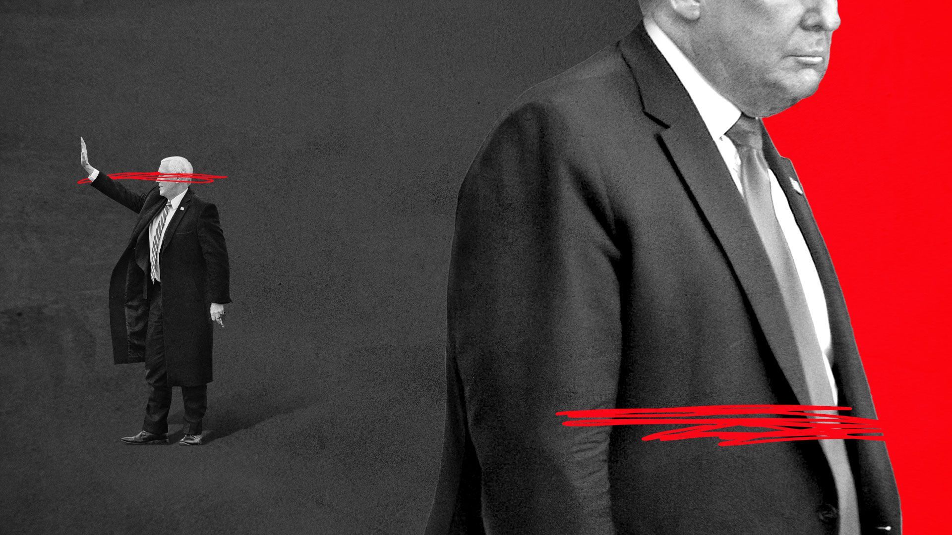 Photo illustration of Donald Trump and Mike Pence facing away from each other