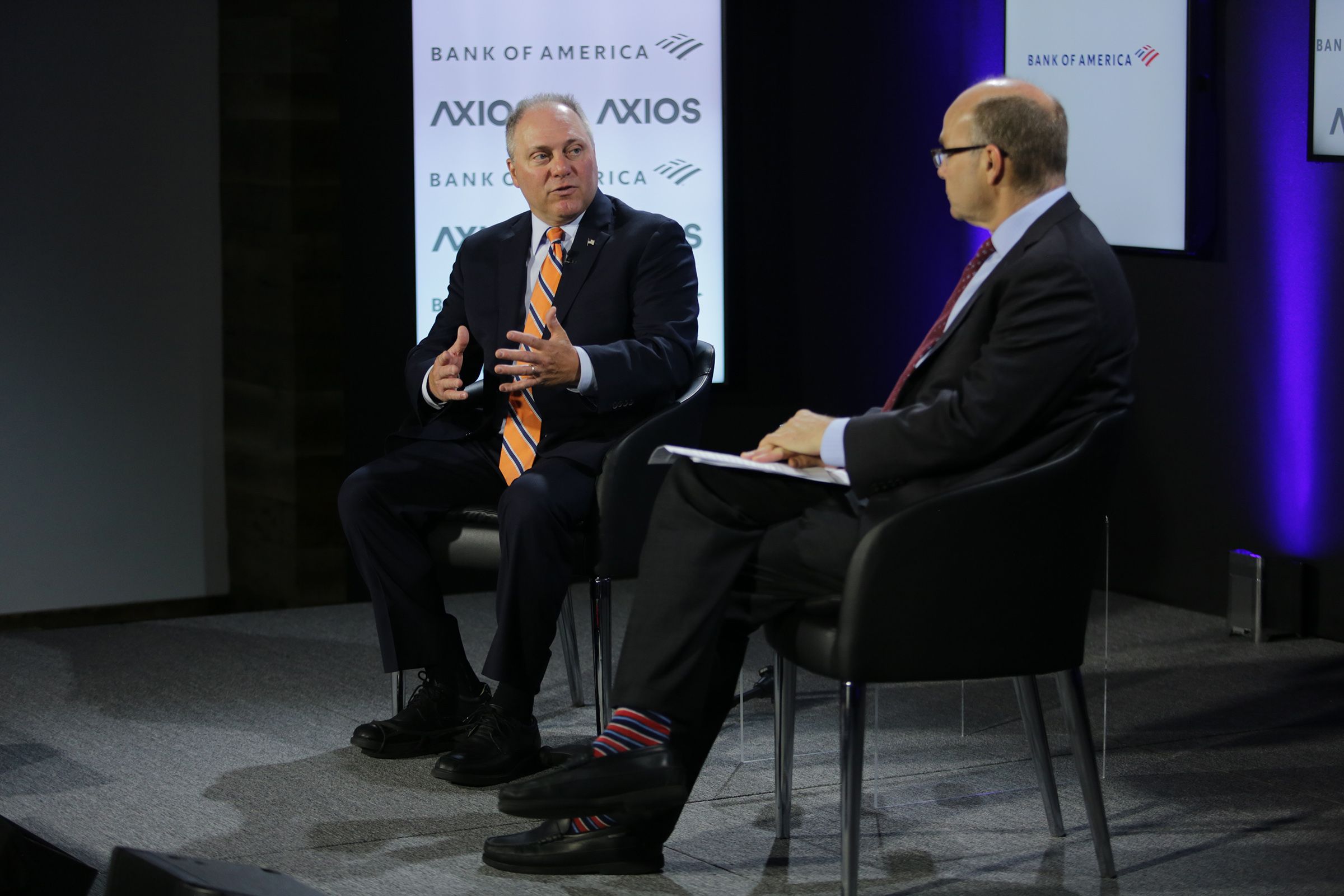 Rep. Steve Scalise and Axios' Mike Allen sit talking on the Axios stage.