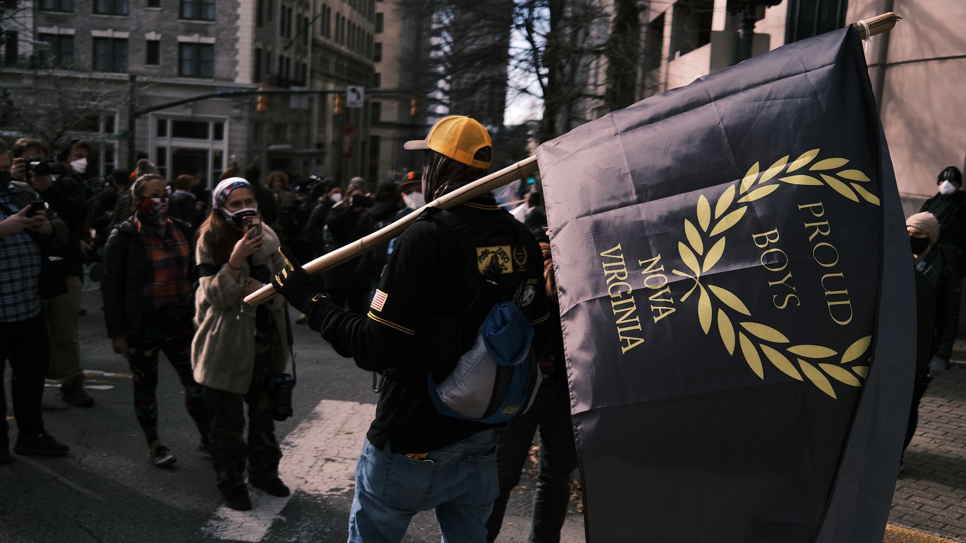 A person carrying a Proud Boys flag in Richmond, Virginia, on Jan. 18. 