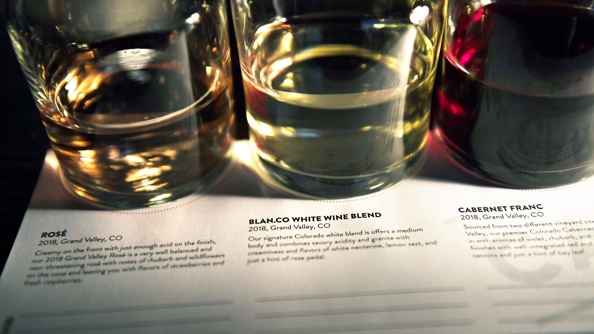 A flight of wines at Carboy Winery in Denver. Photo: Joe Amon/Denver Post via Getty Images