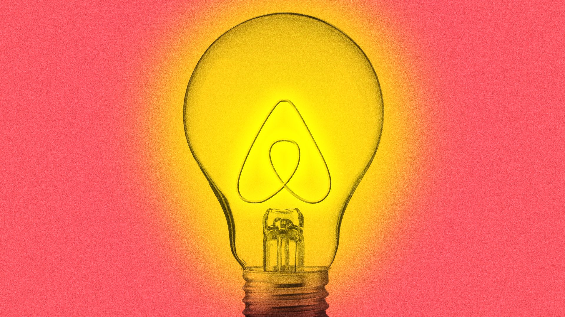 Illustration of a lightbulb with the filament in the shape of Airbnb's logo.