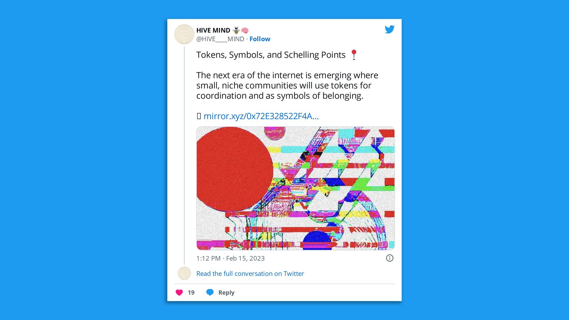 Hive Mind links to a blog post about the internet and NFTs. 