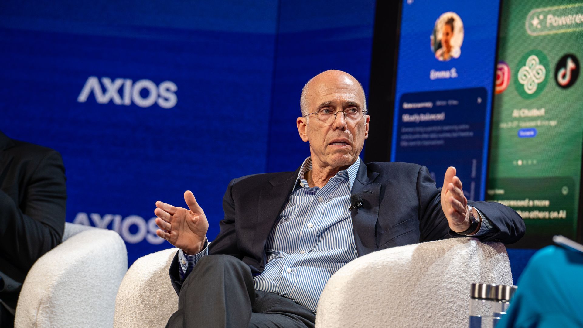 WndrCo founding partner Jeffrey Katzenberg on stage at the Axios AI+ summit in New York City.