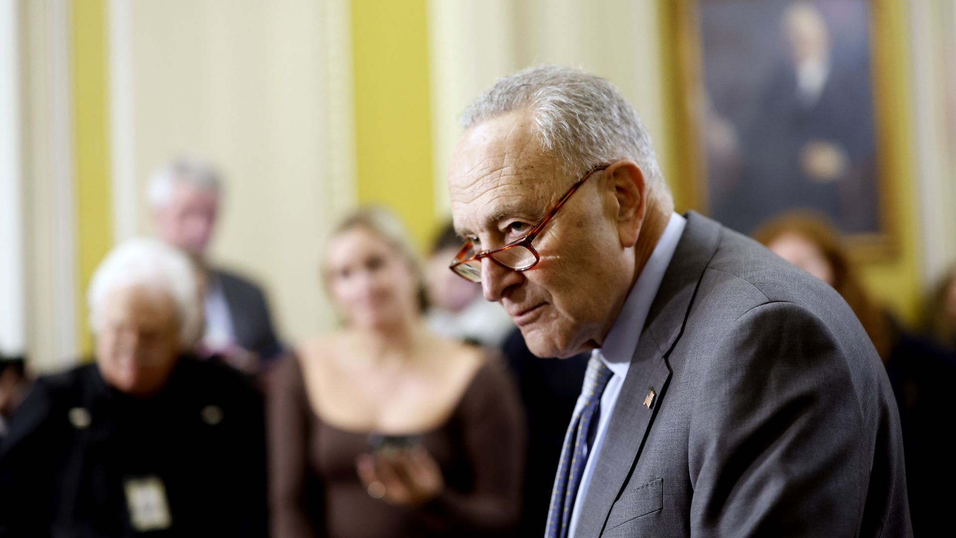 U.S. Senate Majority Leader Chuck Schumer (D-NY) speaks during a news conference following the weekly Senate Democratic policy luncheon at the U.S. Capitol