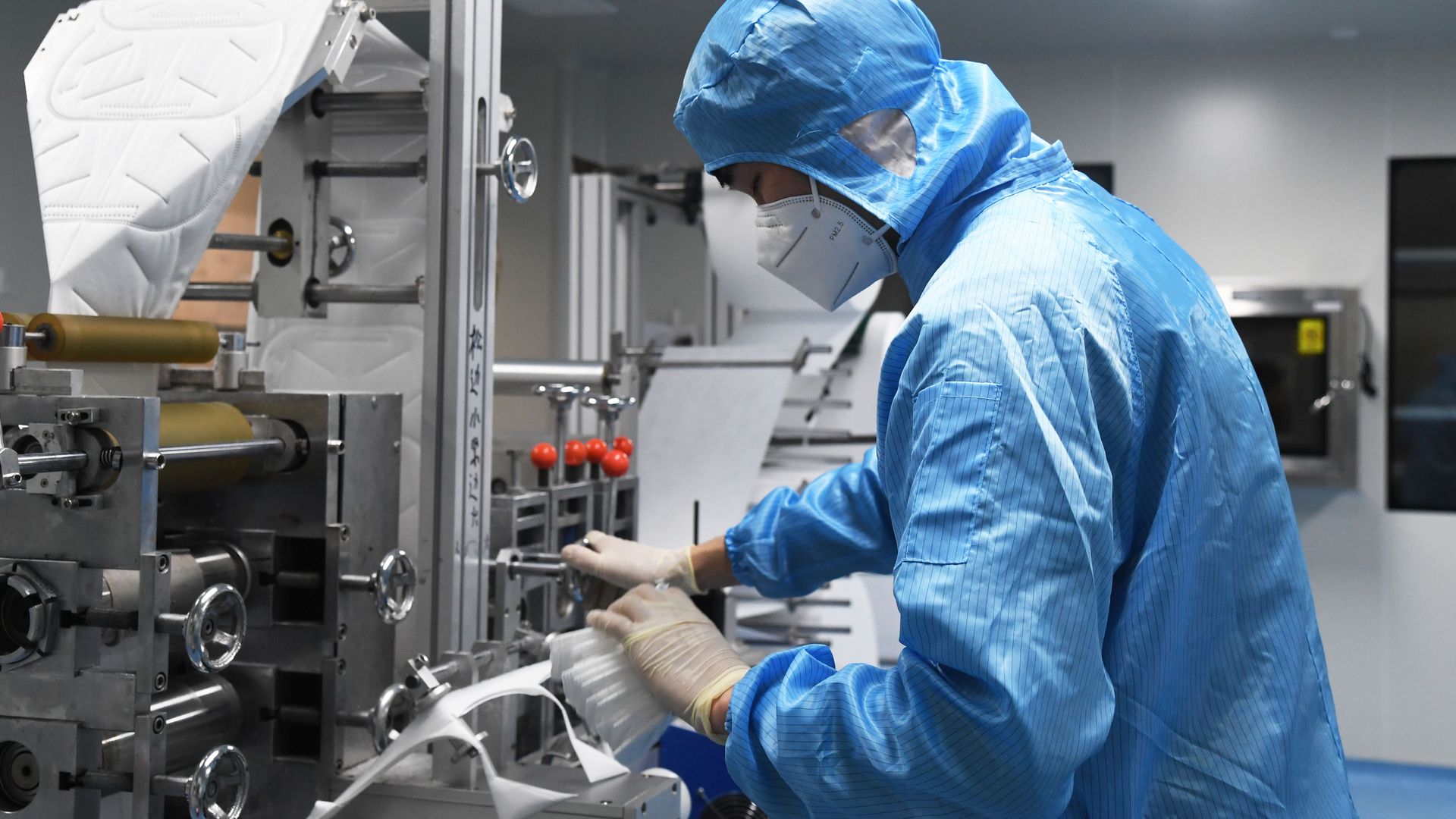 A worker in Beijing manufacturing N95 masks