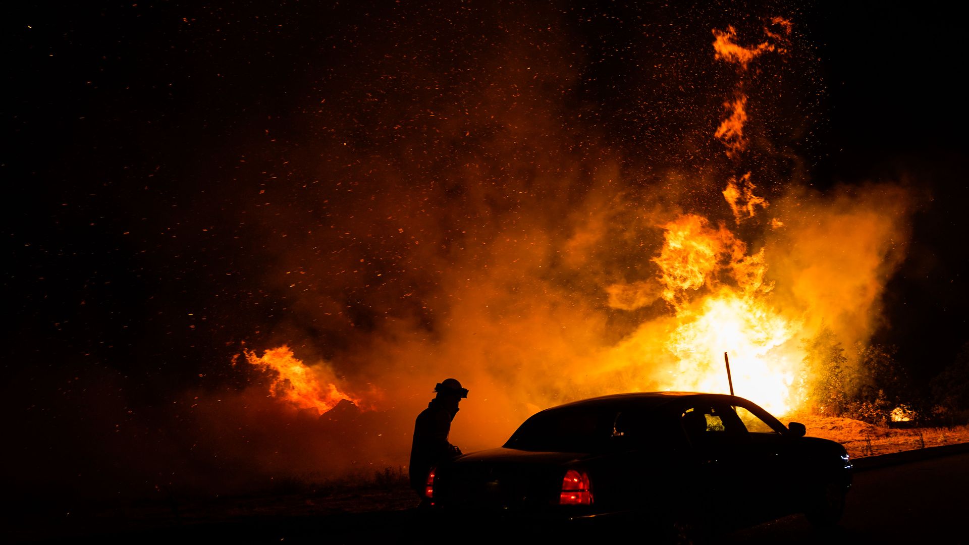 The Creek Fire jumps CA-168 on Tuesday, Sept. 8, 2020 in Fresno County, CA. 