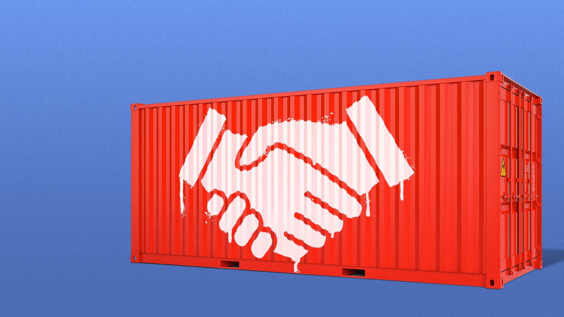 Illustration of a handshake graphic painted on a shipping container.