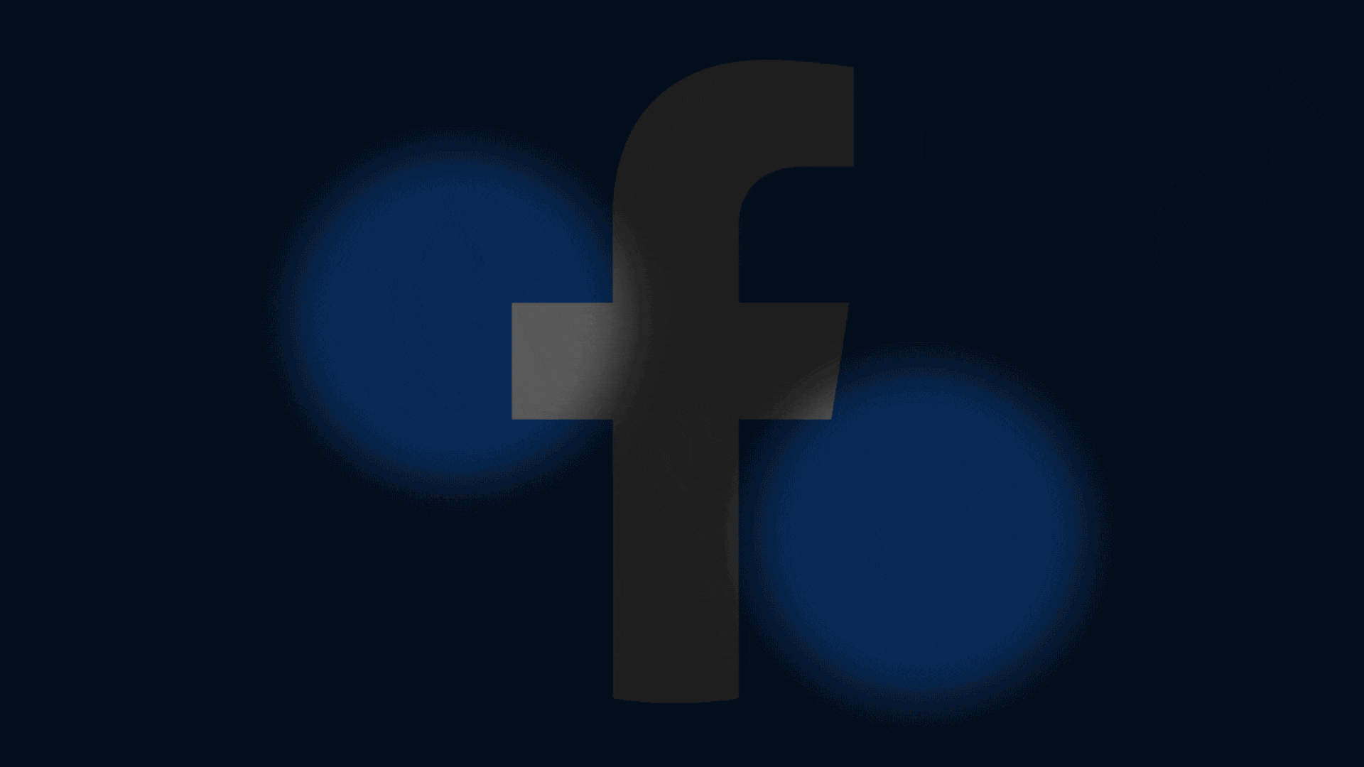 Animated illustration of spotlights moving around to reveal pieces of the Facebook logo