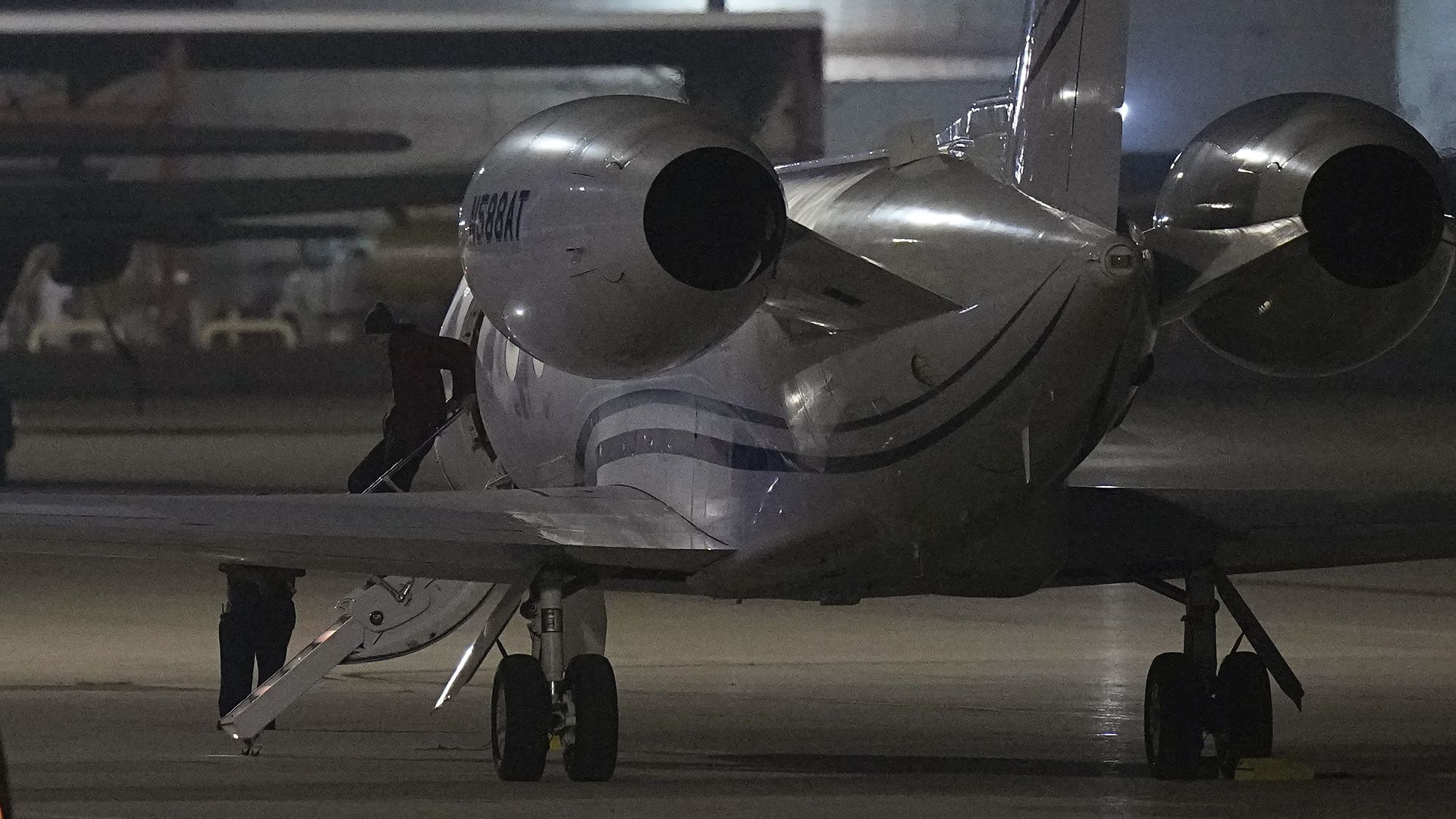 Brittney Griner deplanes this morning at Kelly Field in San Antonio, Texas.