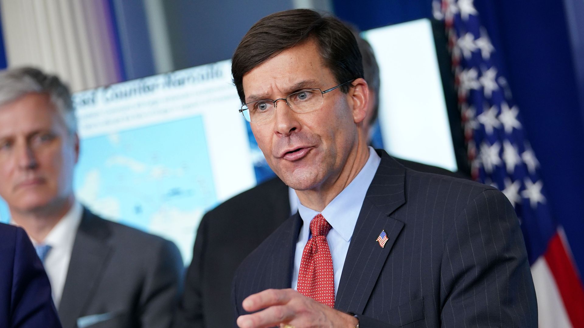 Defense Secretary Mark Esper talks to reporters at a press conference