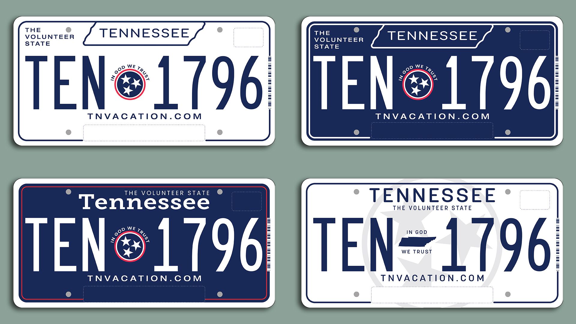 Four contenders to become the next Tennessee state license plate.
