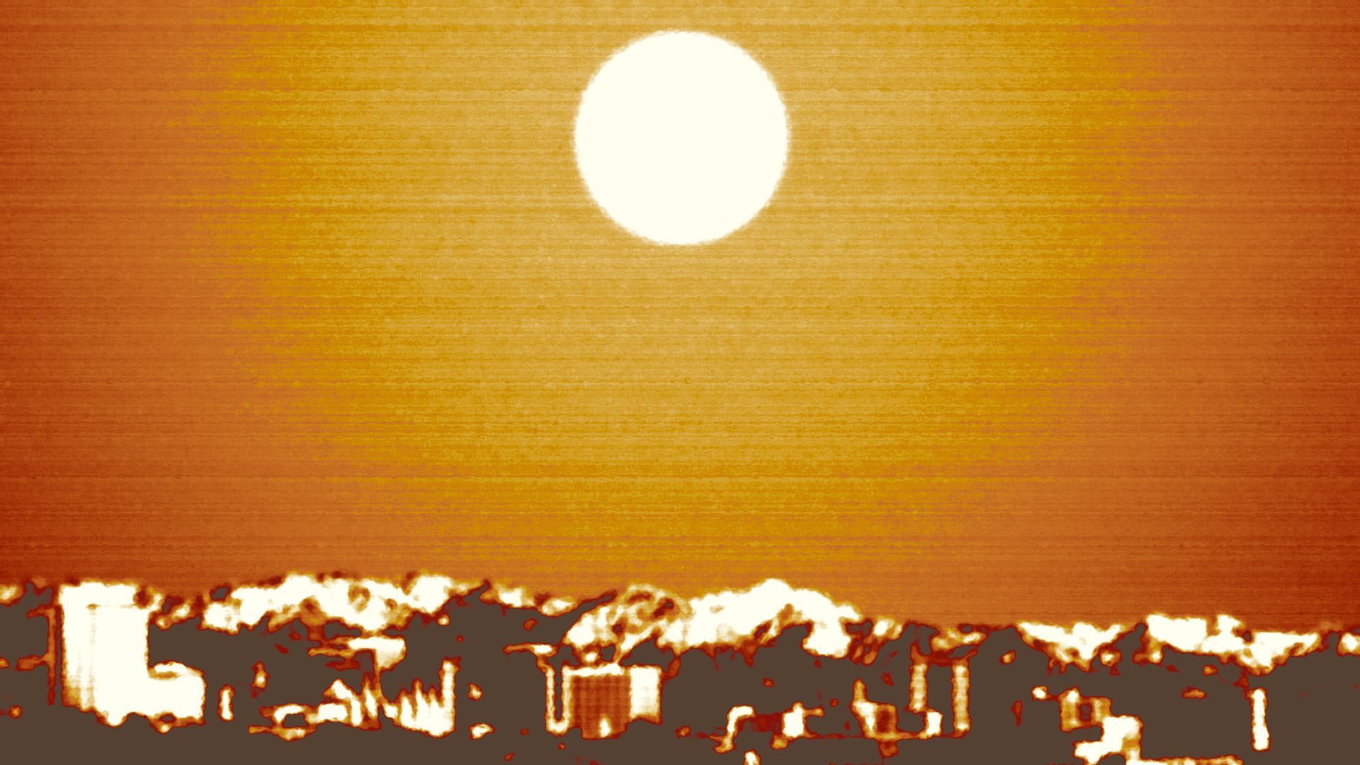 Illustration of the Salt Lake City skyline under a hot sun.