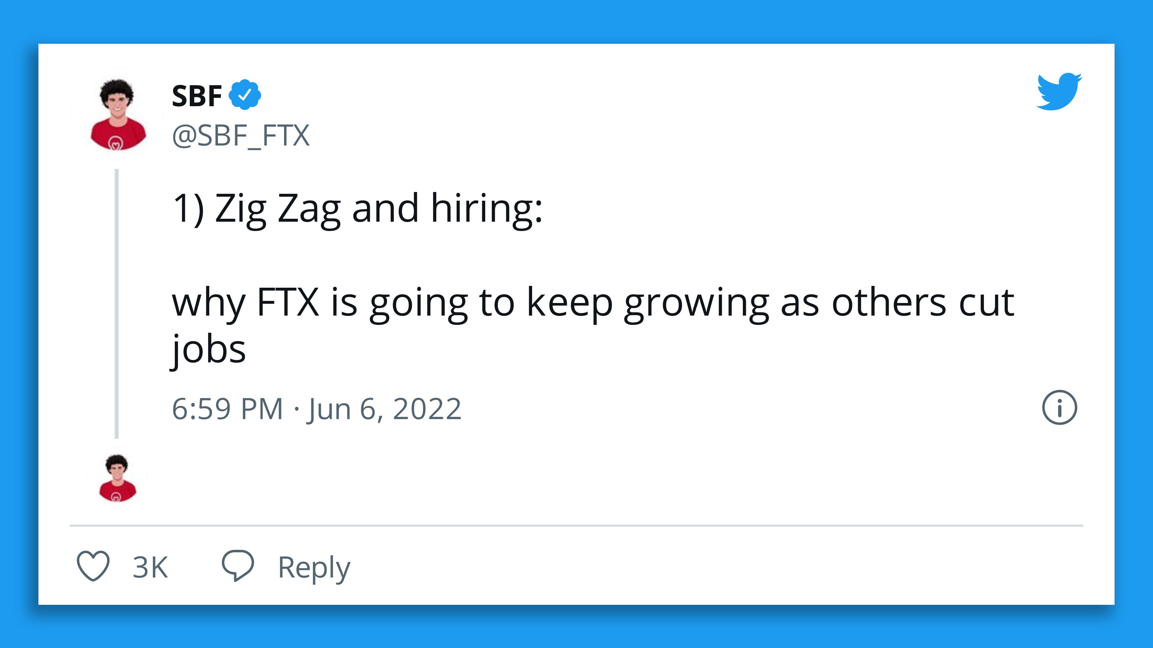 FTX's SBF tweets saying they are hiring