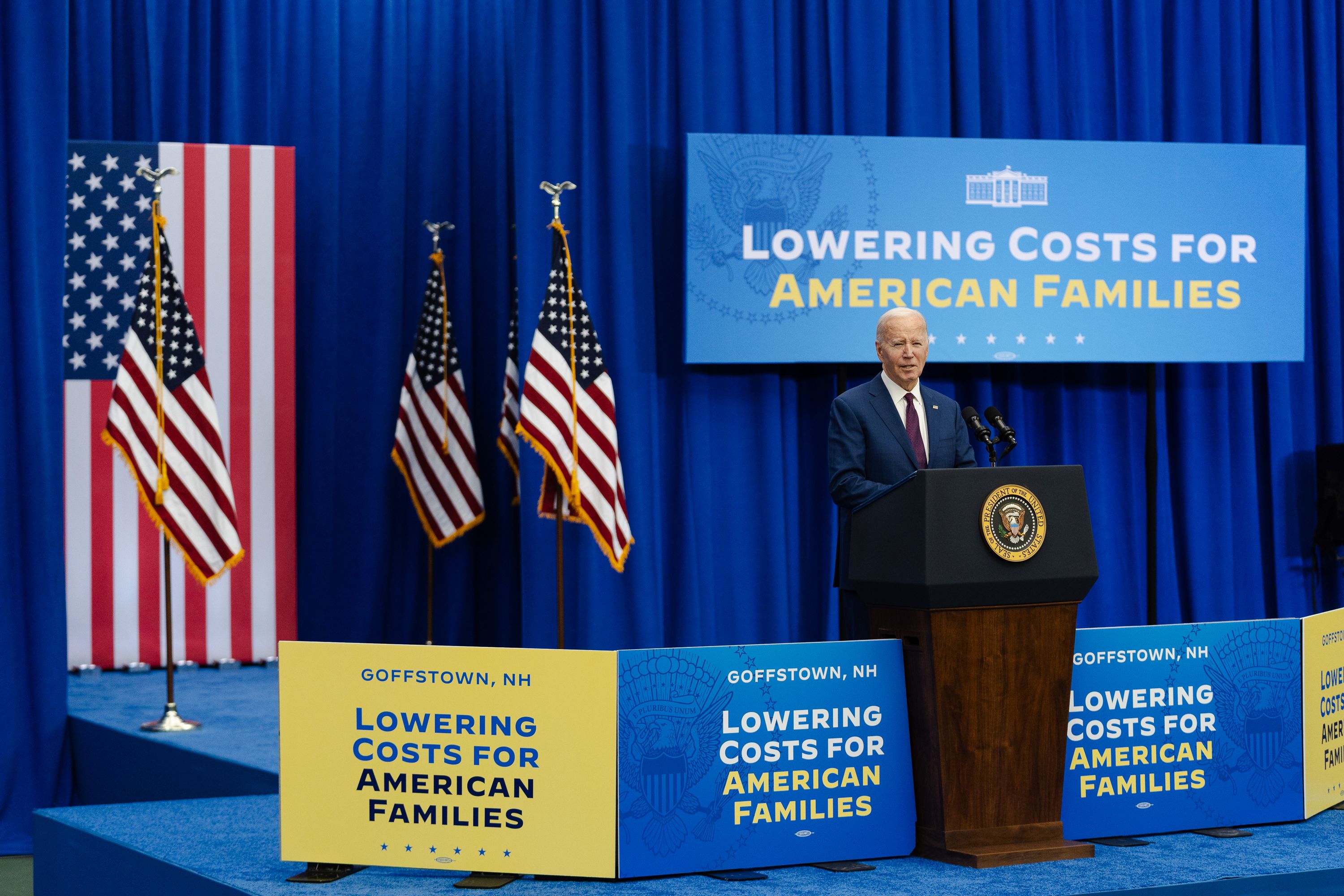 President Biden speaks yesterday at a YMCA in Goffstown, N.H. 