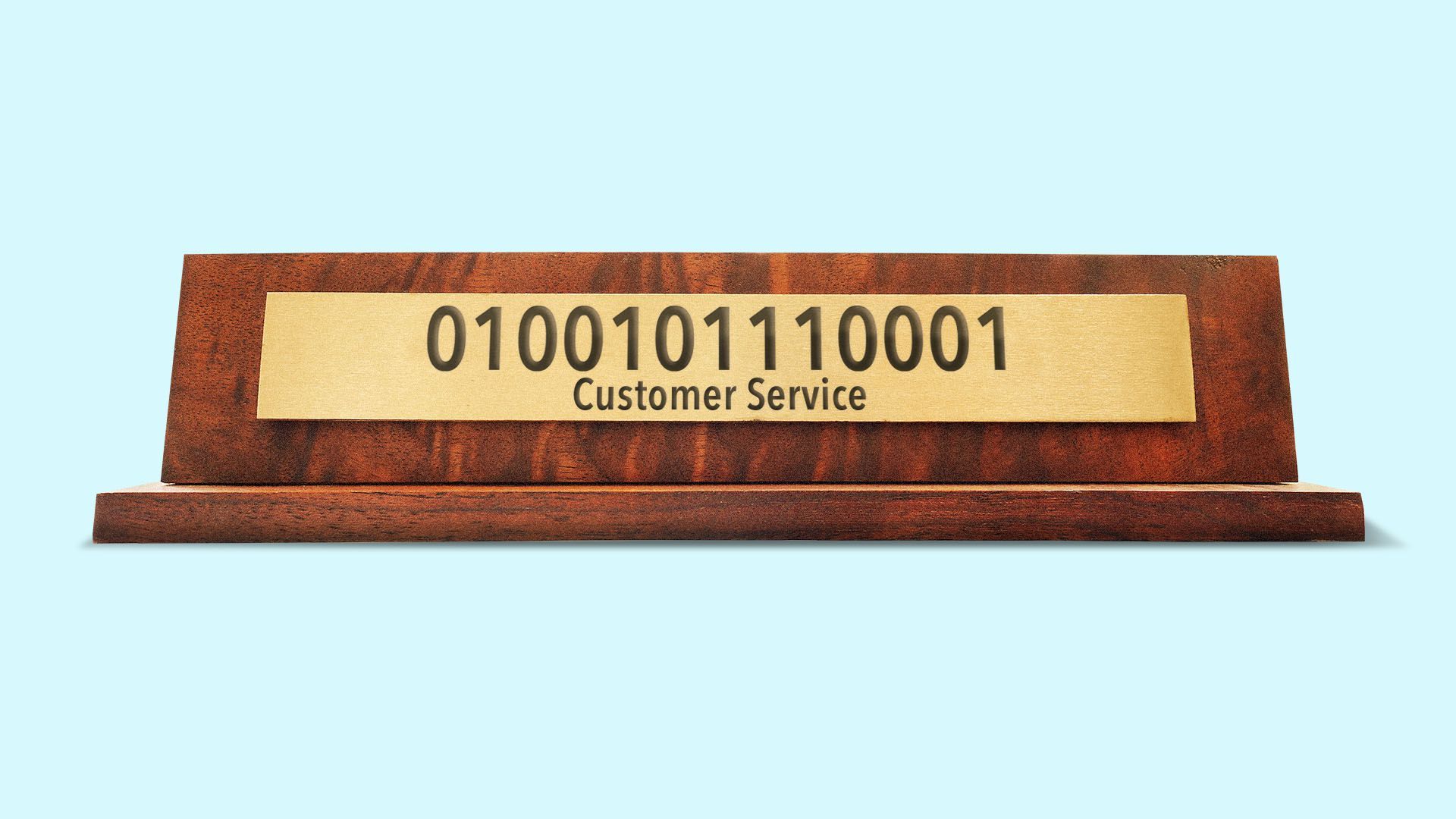 Illustration a nameplate in binary code with the words "customer service"