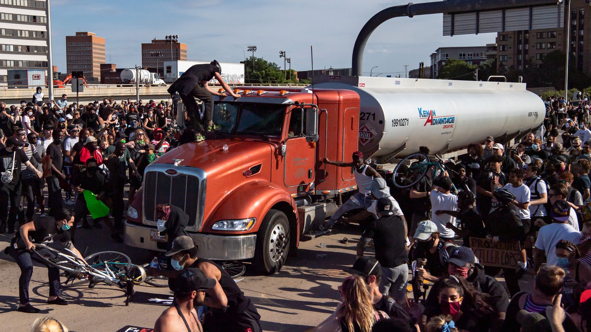 A Truck barreling through protesters.
