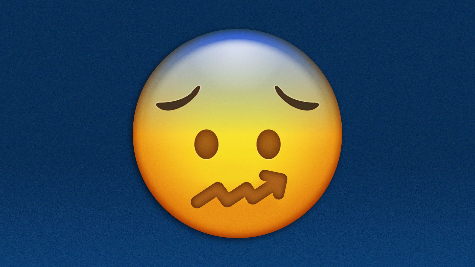 Illustration of a worried emoji with an upward trend line as the mouth. 