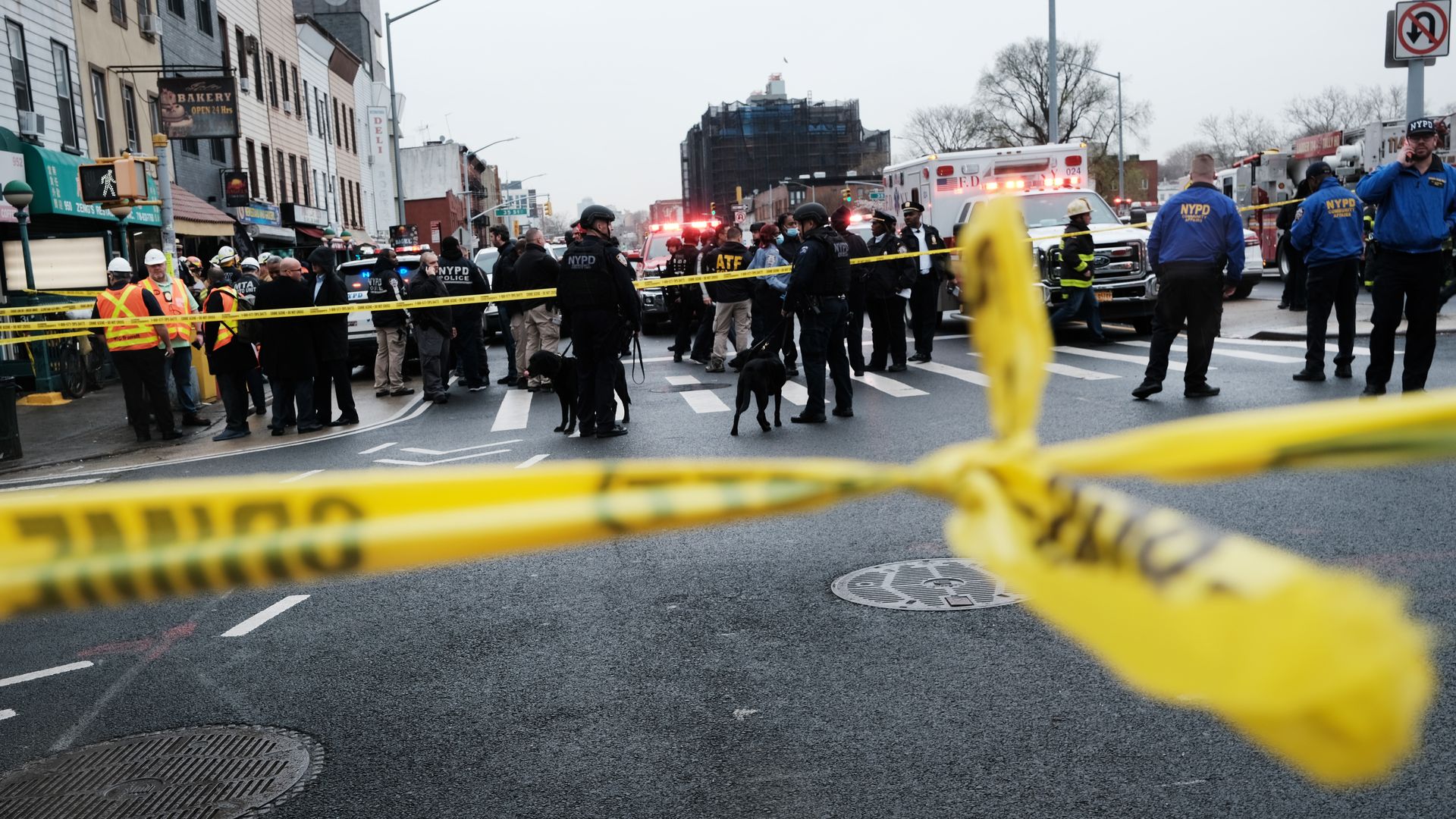 Police and emergency responders near the 36 Street subway station in Brooklyn, New York City, on April 12.