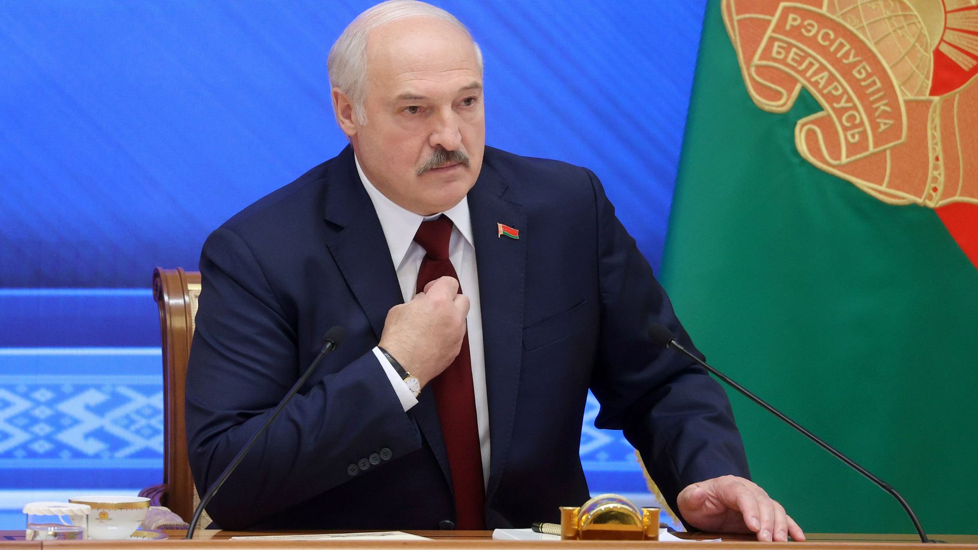 Belarusian President Alexander Lukashenko speaking in Minsk on Aug. 9.
