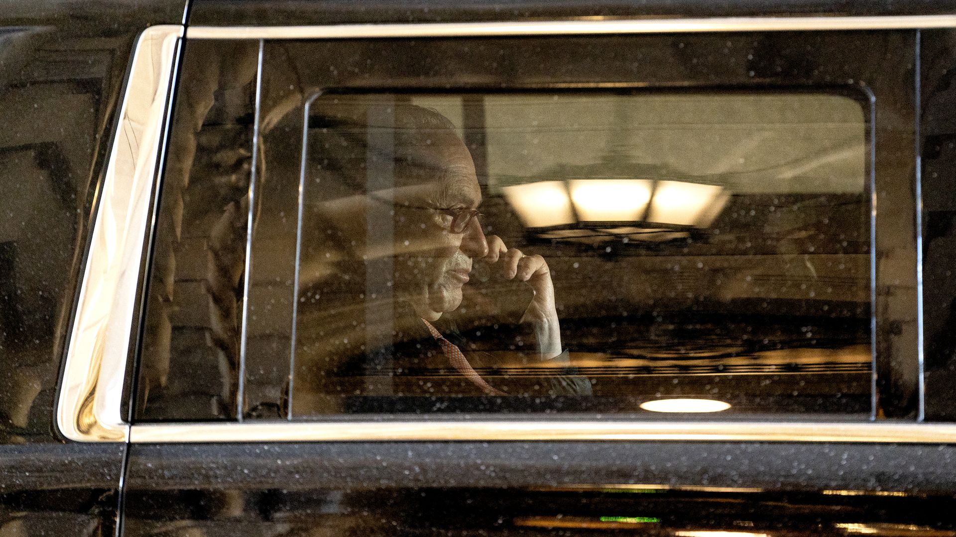 Senate Majority Leader Chuck Schumer is seen sitting in his vehicle outside the U.S. Capitol.