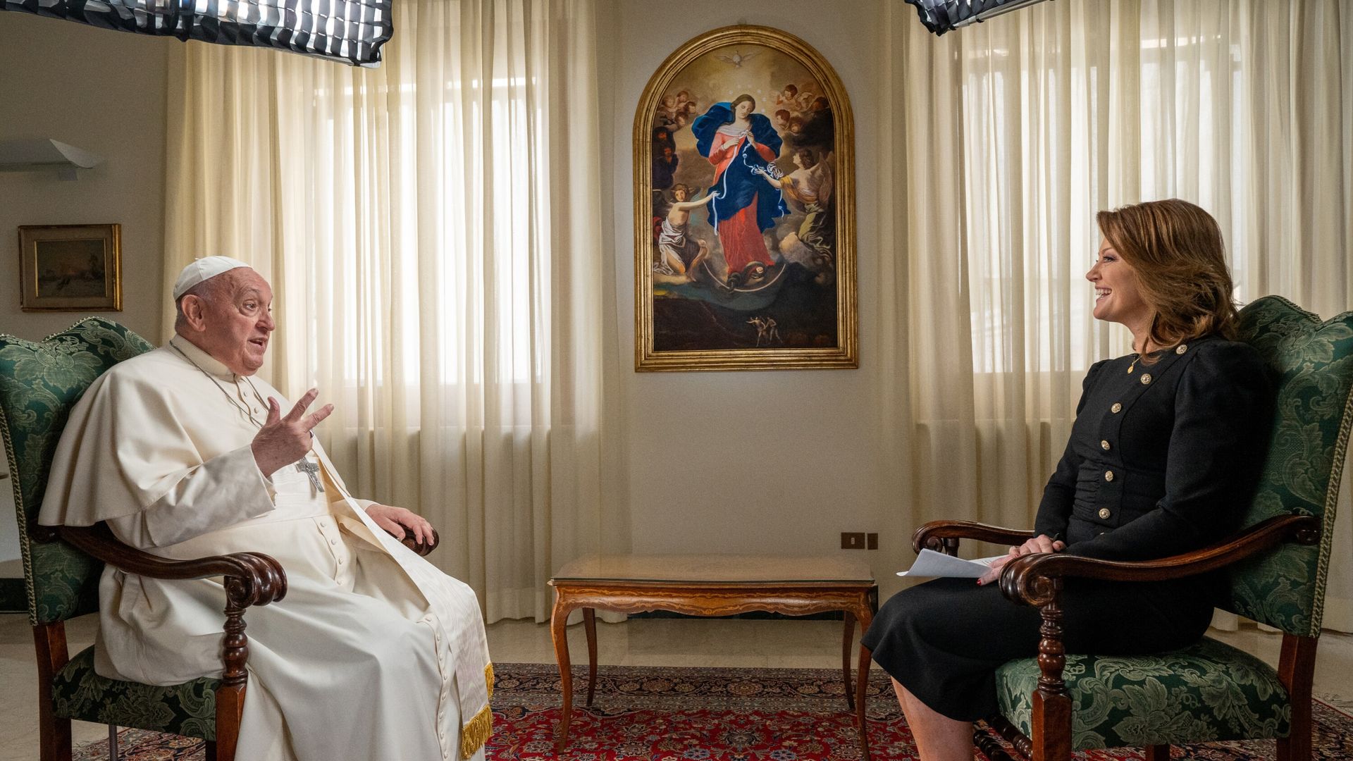Pope Francis being interviewed by CBS' Norah O'Donnell on "60 Minutes."
