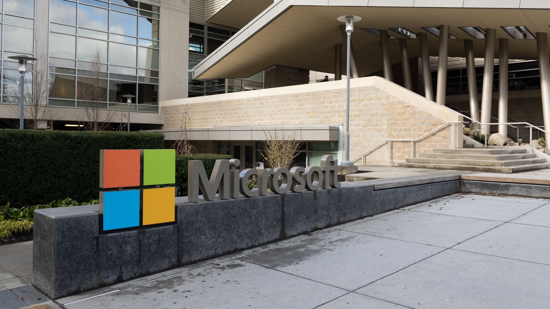 Microsoft sign at company's Redmond, Wash., campus
