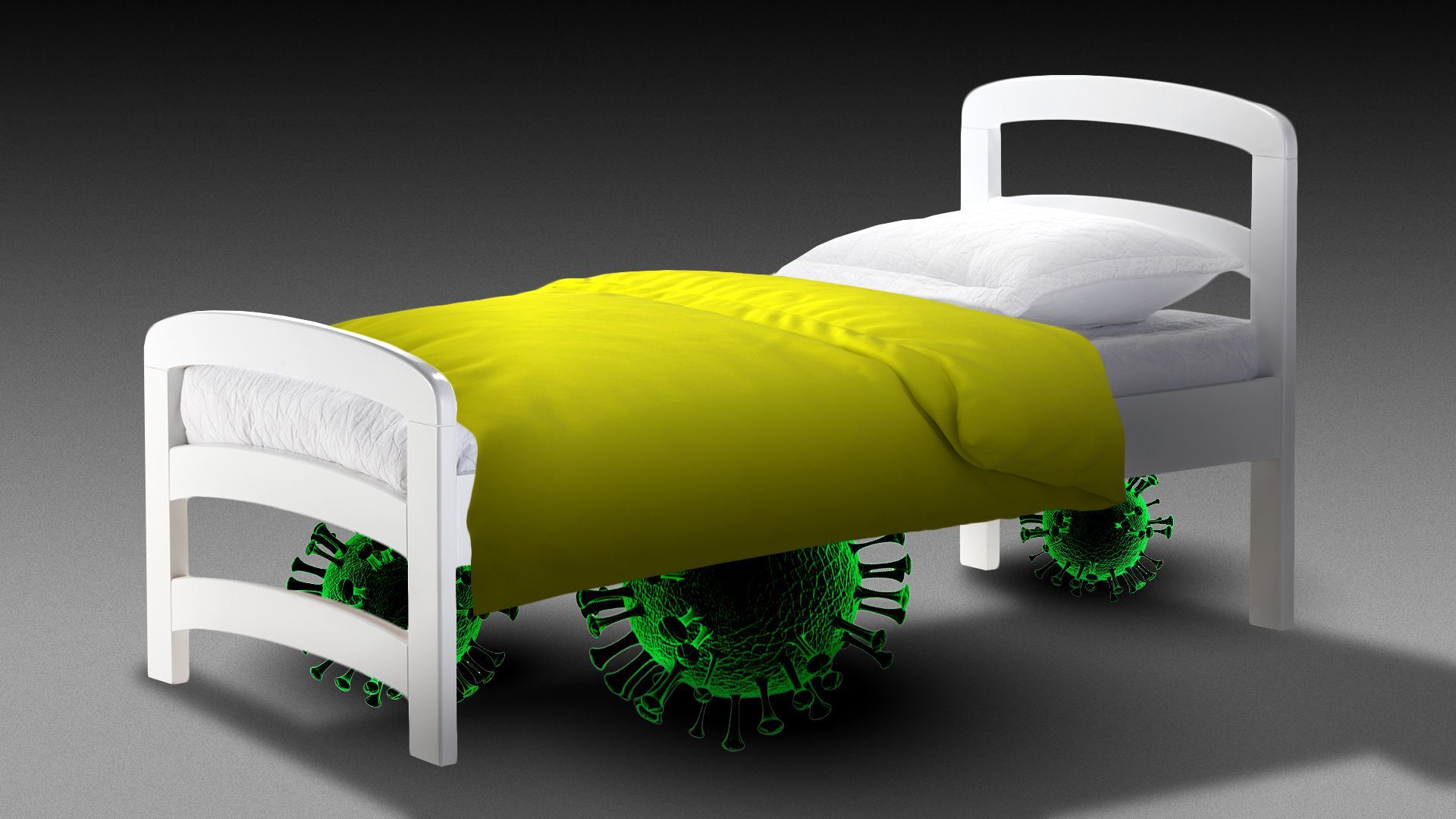 Illustration of COVID cells under a child's bed