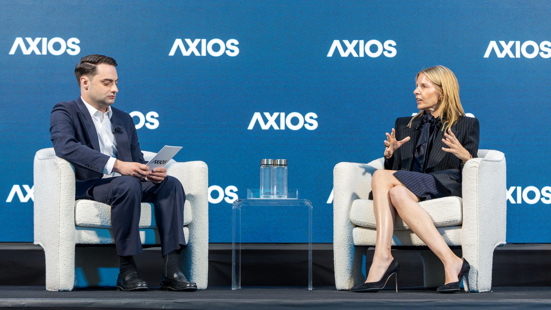 Brock E.W. Turner, reporter left, interviewing Clear chairman and CEO Caryn Seidman Becker.