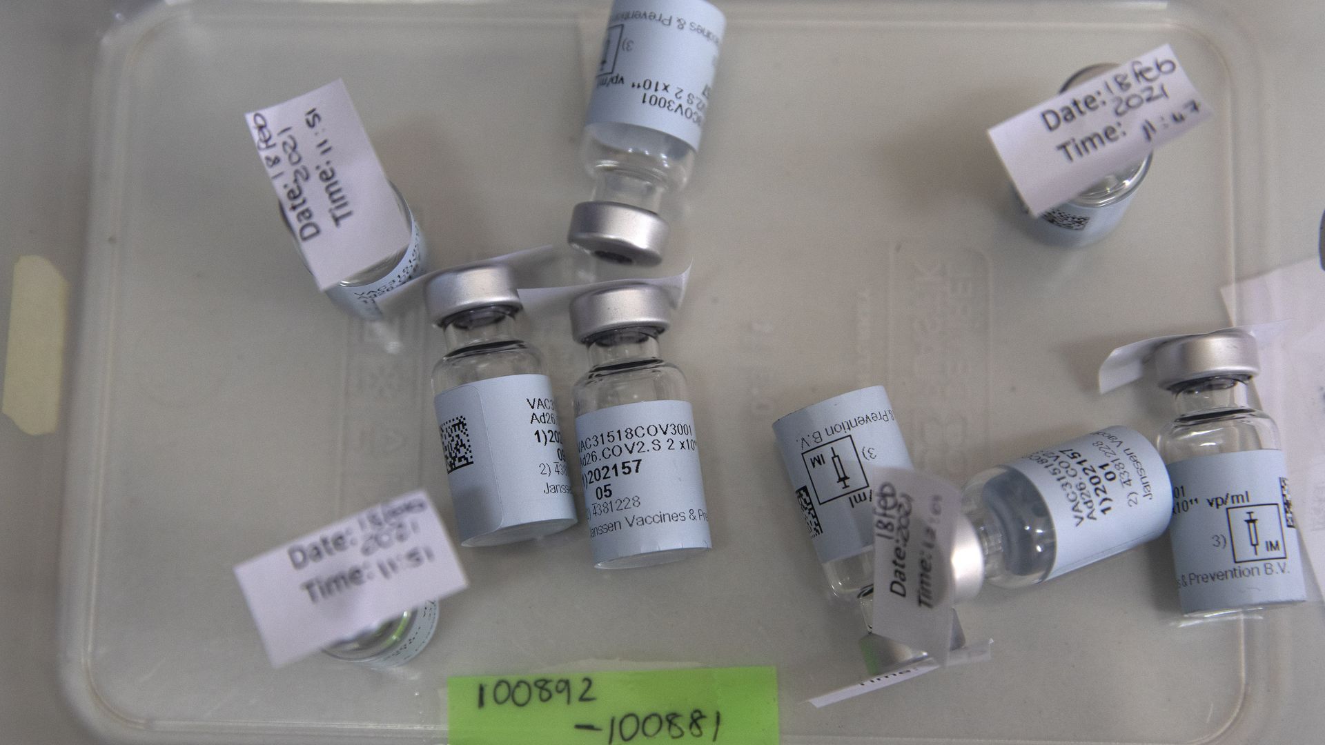 Empty vials that contained a dose of the Johnson & Johnson vaccine against the COVID-19