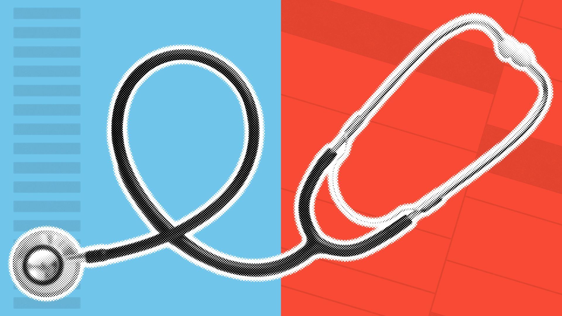 Illustration of a stethoscope surrounded by ballot imagery.
