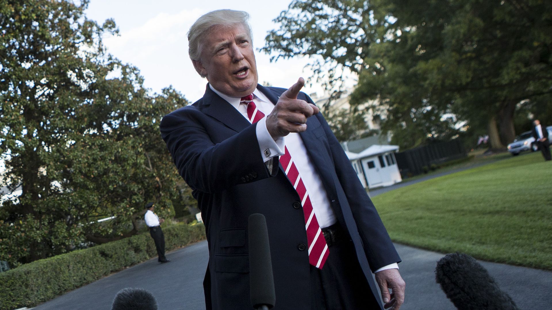 Donald Trump speaking with reporters