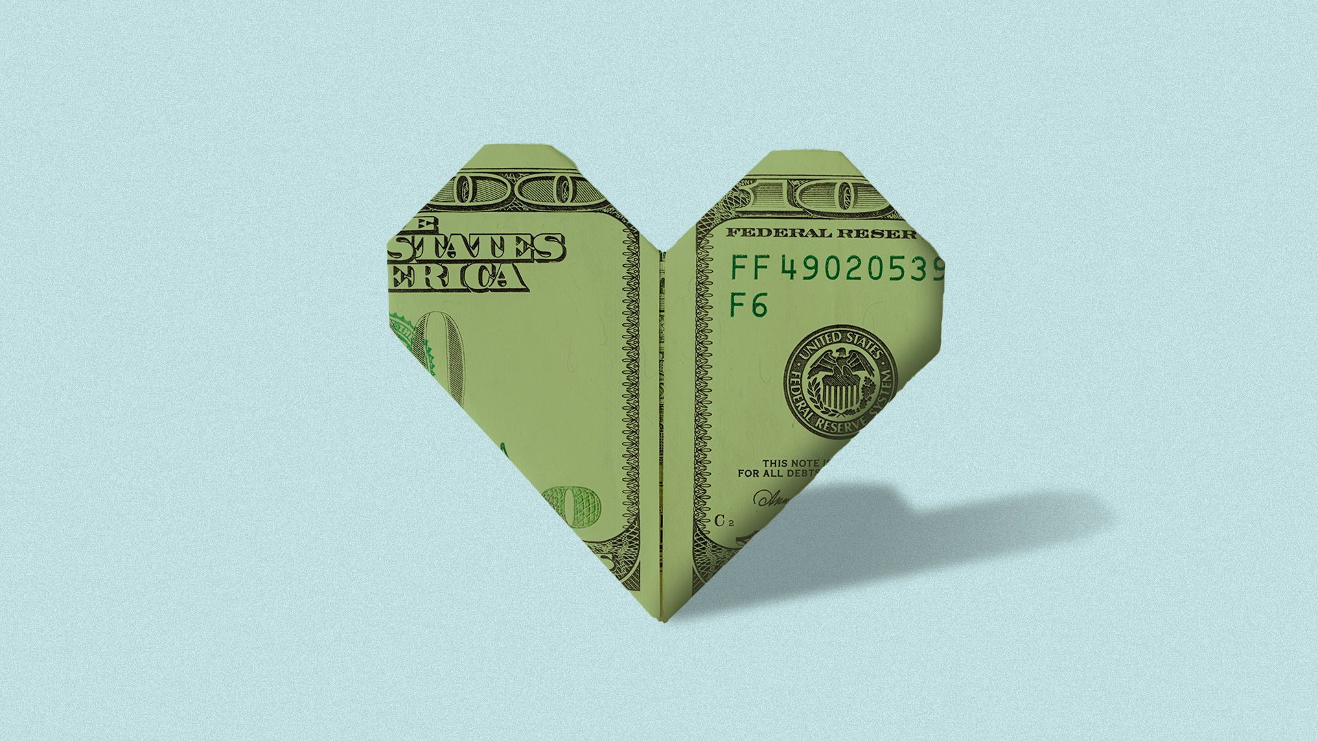 Illustration of an origami heart made from paper money.