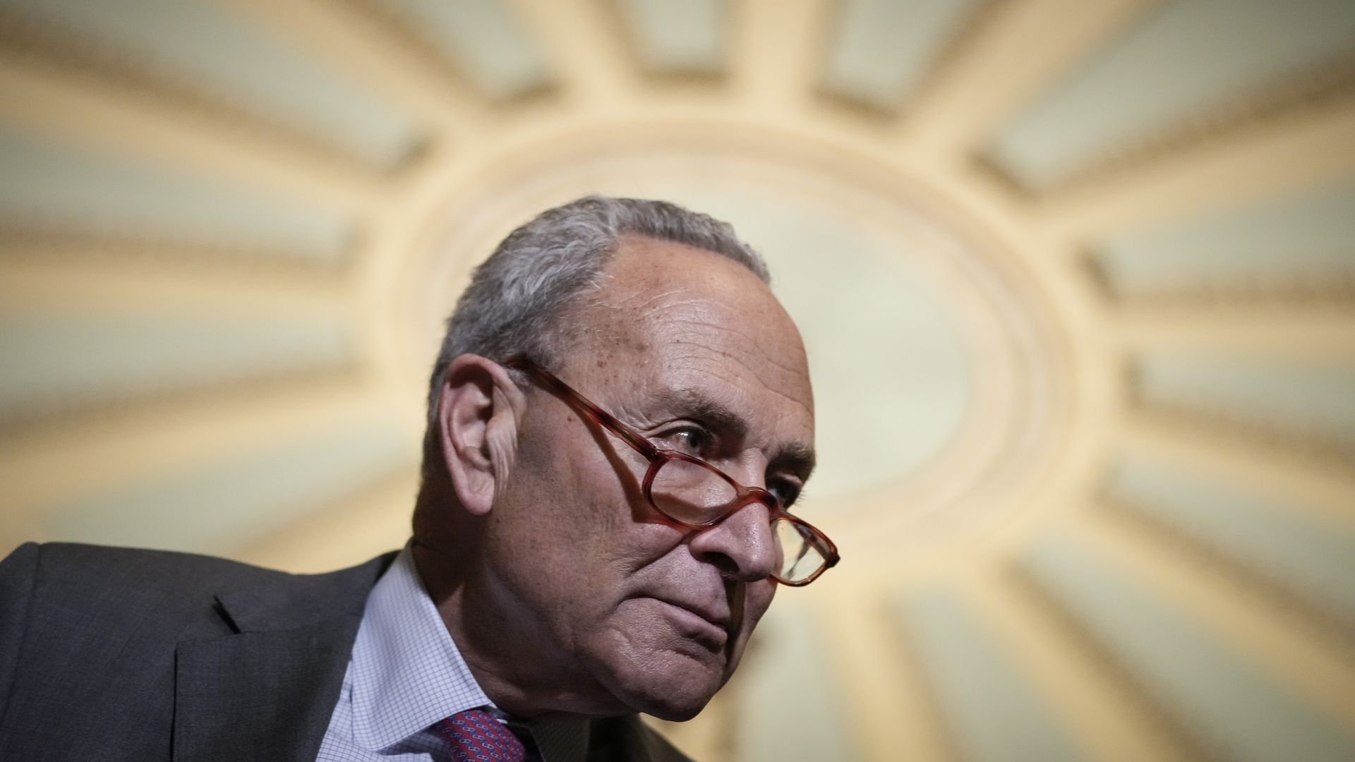 Senate Majority Leader Chuck Schumer (D-NY) speaks to reporters after a closed-door lunch meeting with Senate Democrats at the U.S. Capitol May 24, 2022