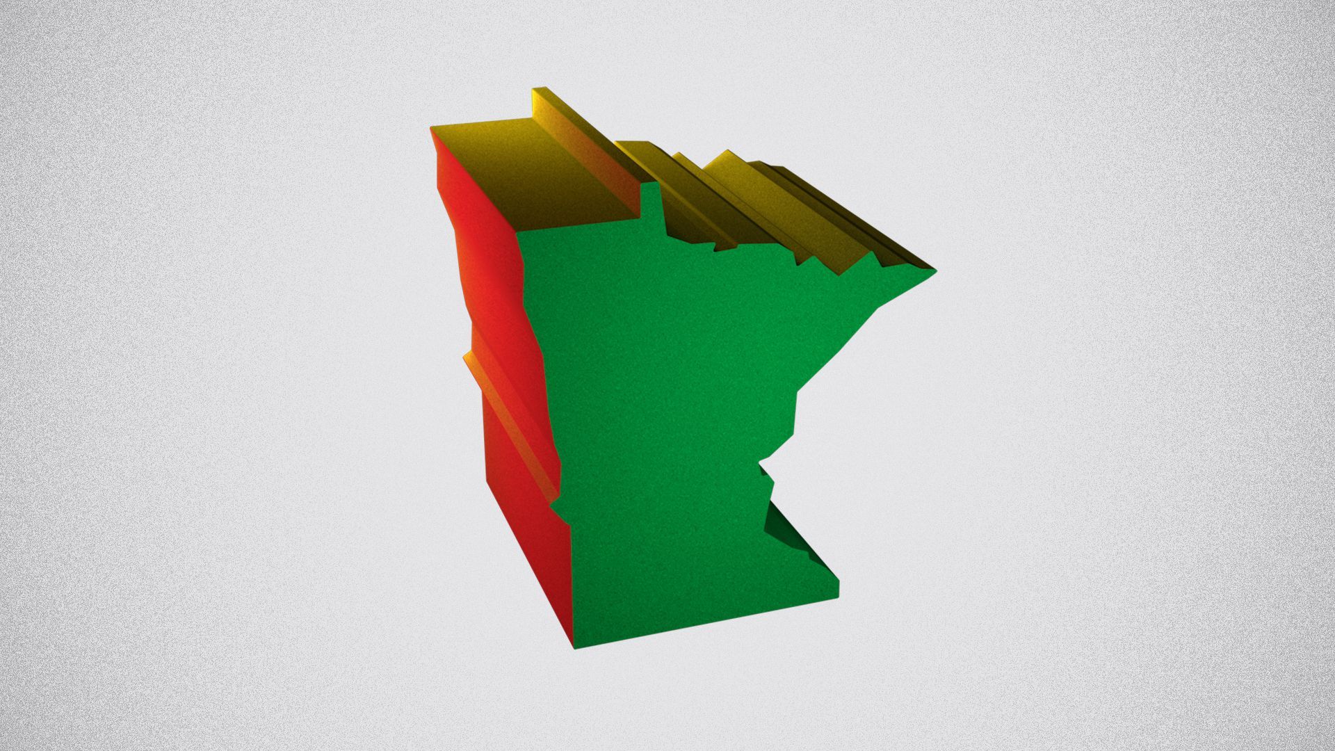 Illustration of the state of Minnesota lit by red, green and yellow lights.