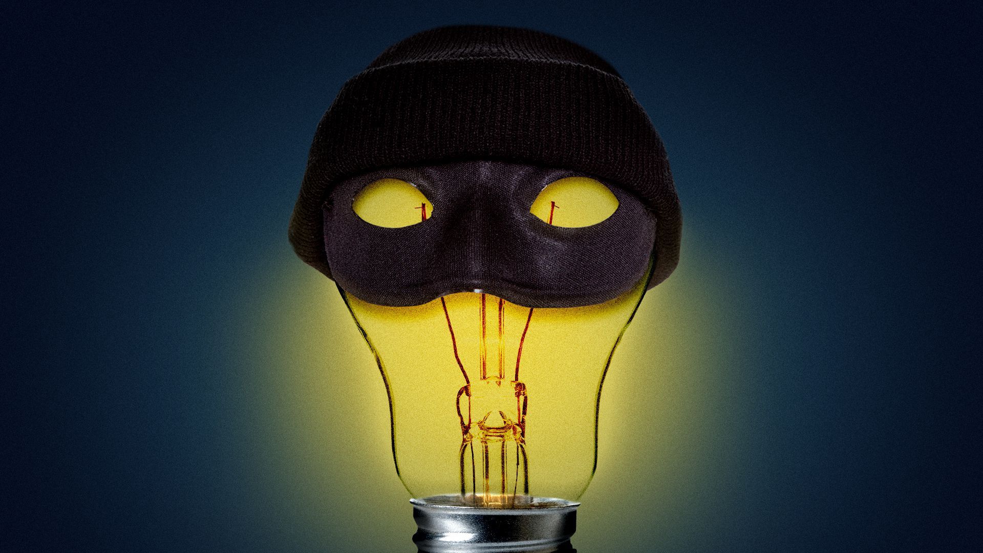 Illustration of a lightbulb with a robber mask and cap.