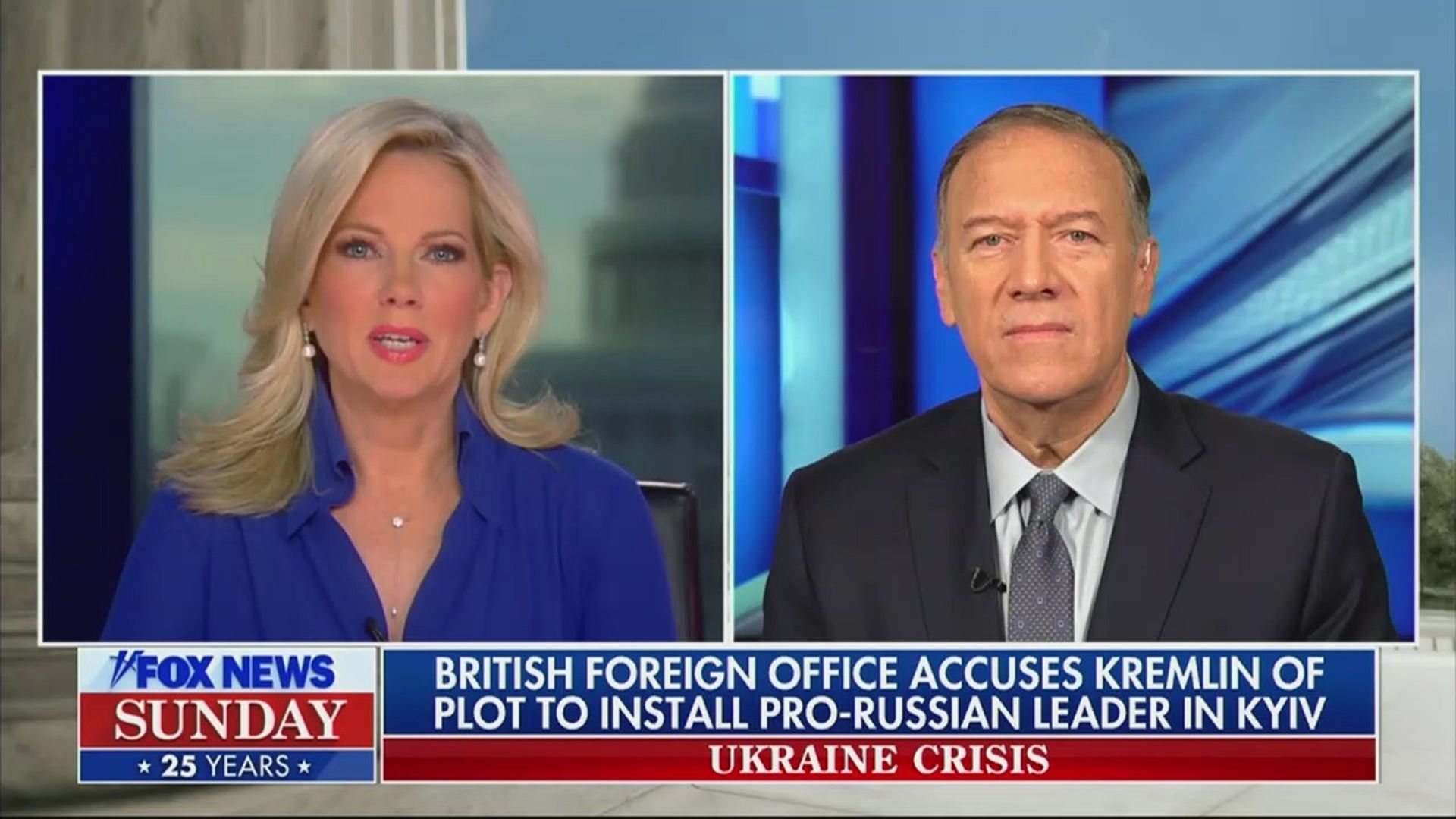 Former Secretary of State Mike Pompeo is seen being interviewed on 