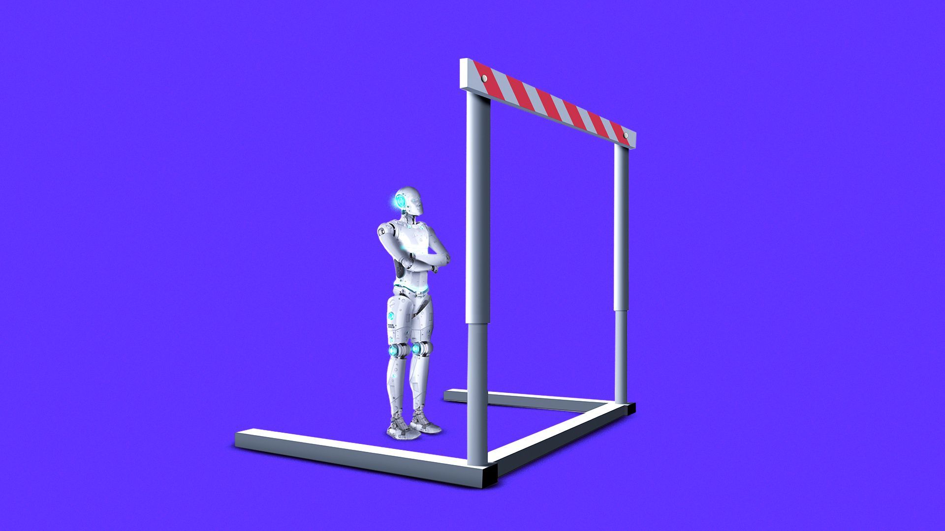 Illustration of a small robot looking up at a large hurdle. 