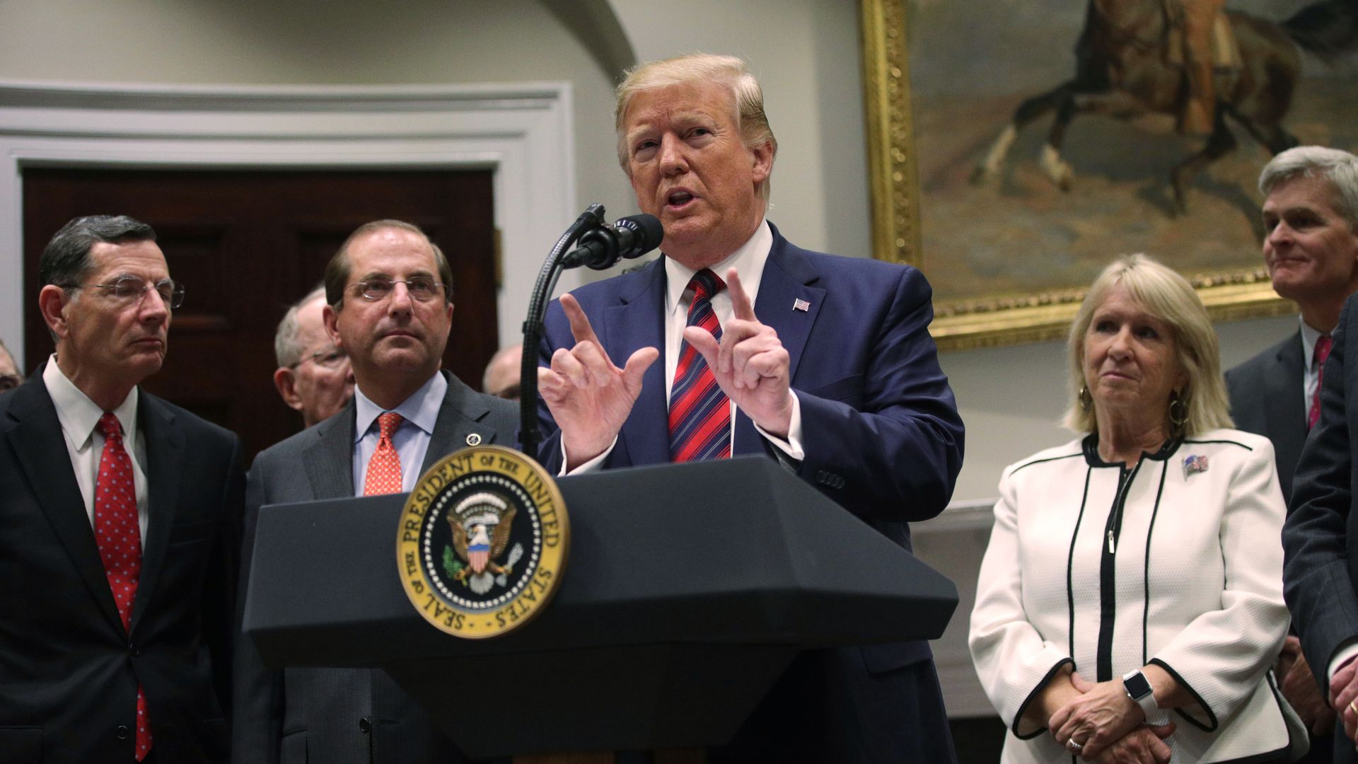 President Trump, alongside HHS Secretary Alex Azar and Republican members of Congress