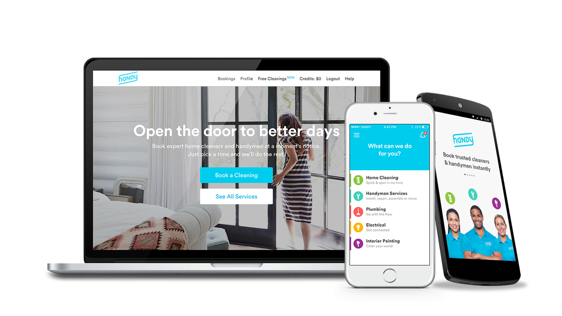 Photo of Handy app on laptop and smartphones.